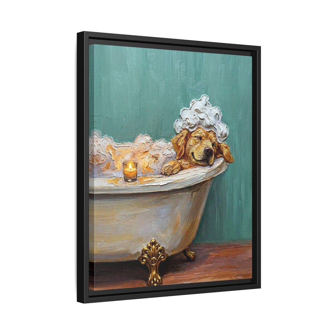 "Spa Day" - Golden Retriever Vertical Framed Canvas - Dog Lover Wall Art