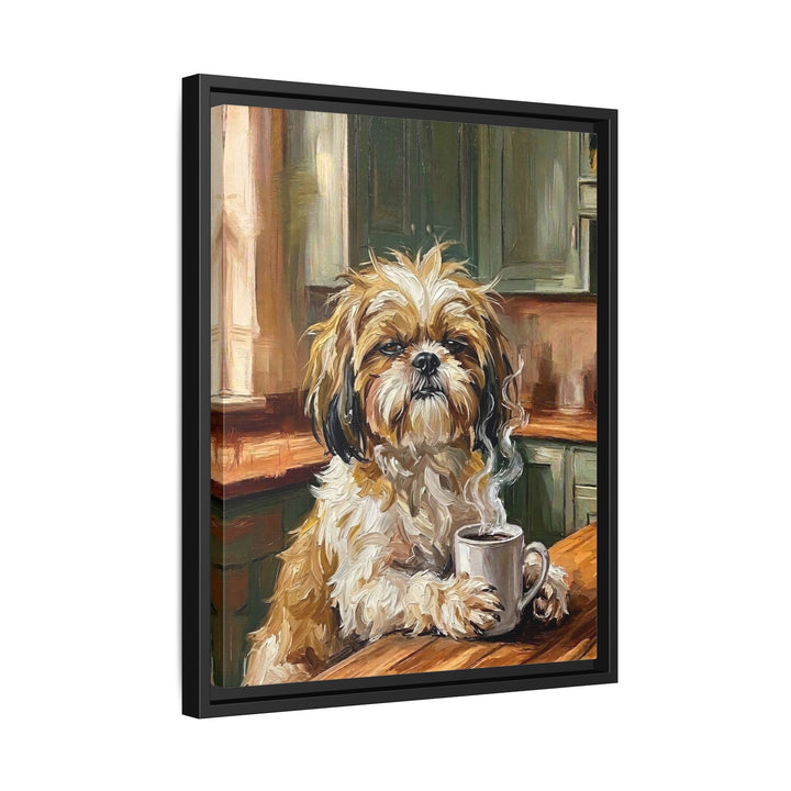 "Before Coffee" - Shih Tzu Vertical Framed Canvas - Dog Lover Wall Art