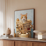 "Morning Business" - Orange & White Tabby Vertical Framed Canvas - Cat Lover Wall Art