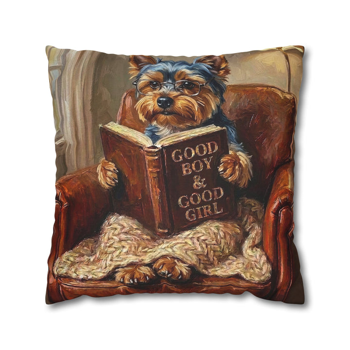 "Evening Read" - Yorkie Pillow Cover - Dog Lover Home Decor