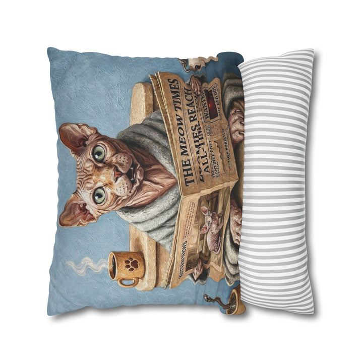 "Morning Business" - Hairless Pillow Cover - Cat Lover Home Decor