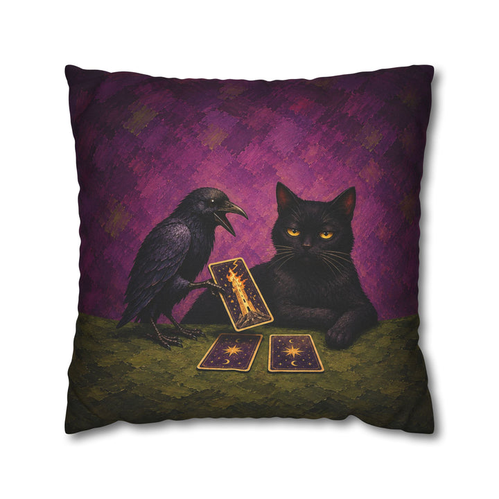 The Reading – Witchy Wall Art with a Raven Dealing Tarot Cards – Pillow / Cover