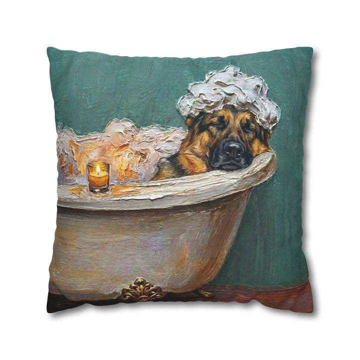 "Spa Day" - German Shepherd Throw Pillow - Dog Lover Wall Art Home Decor