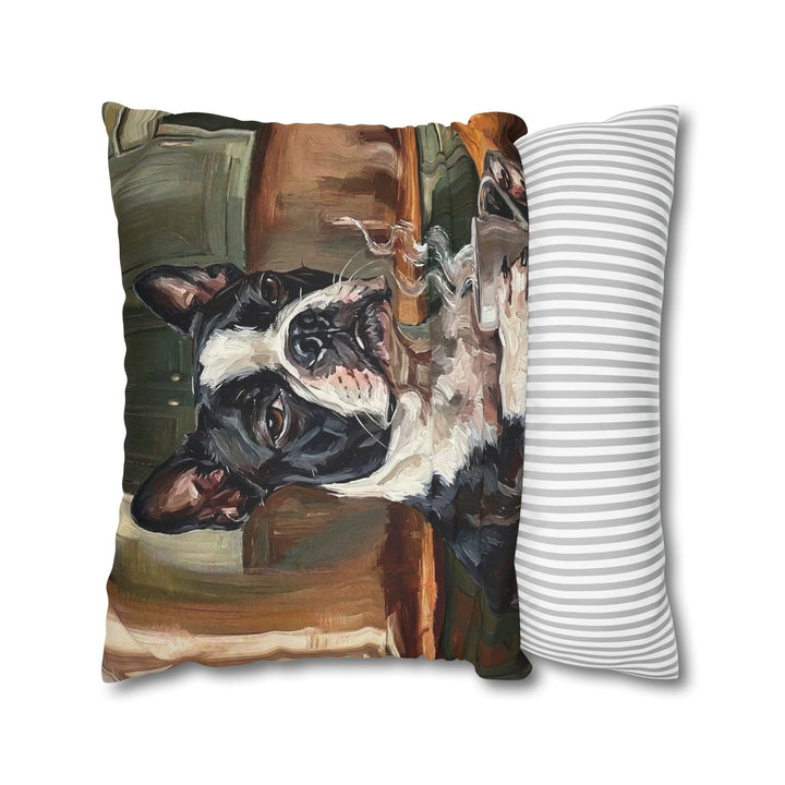 "Before Coffee" - Boston Terrier Pillow Cover - Dog Lover Home Decor