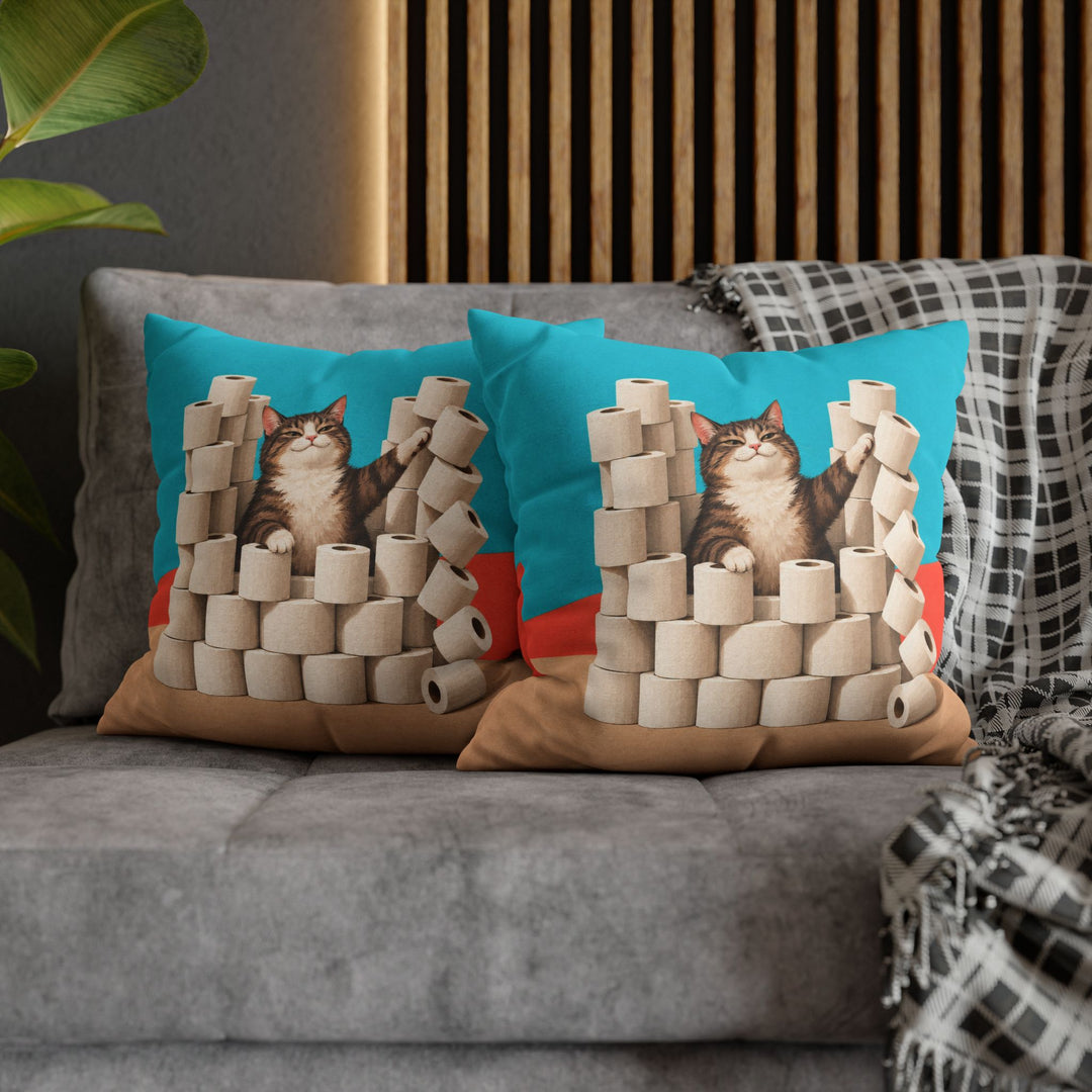 TP Fortress – Cat Bathroom Art with a Toilet Paper Castle – Pillow / Cover