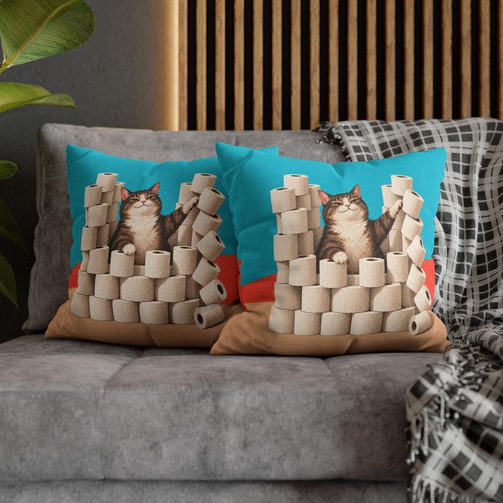 TP Fortress – Cat Bathroom Art with a Toilet Paper Castle – Pillow / Cover