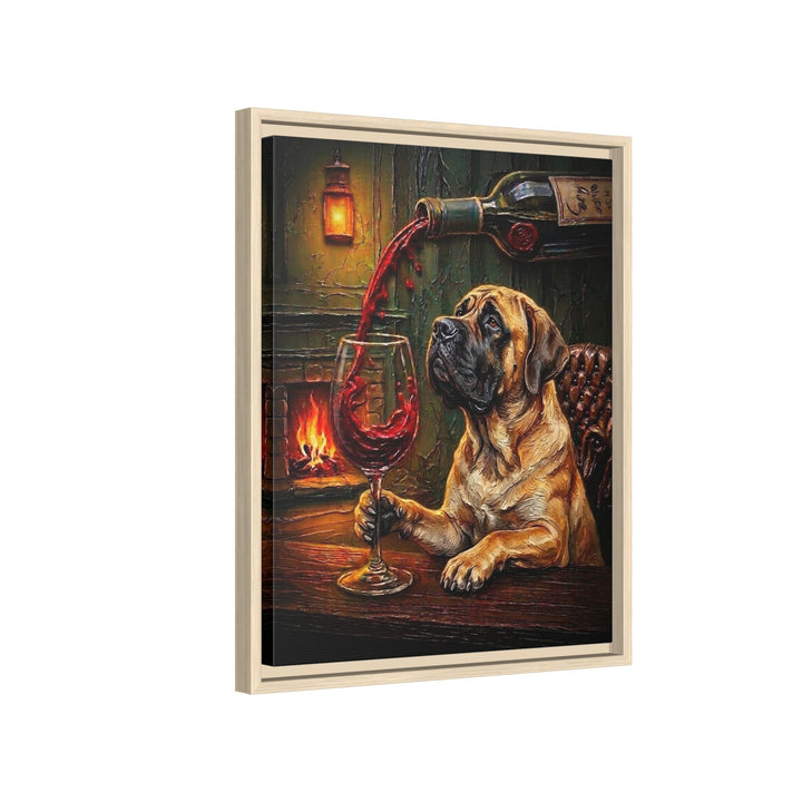 "Wine & Woof" - Mastiff Vertical Framed Canvas - Dog Lover Wall Art