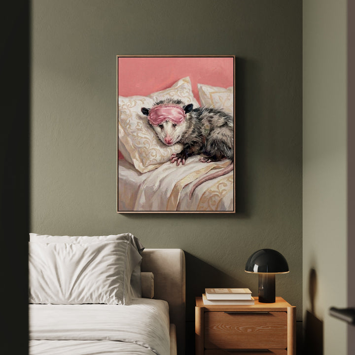 "Beauty Sleep" - Opossum Vertical Framed Canvas - Spirit Animal Wall Art