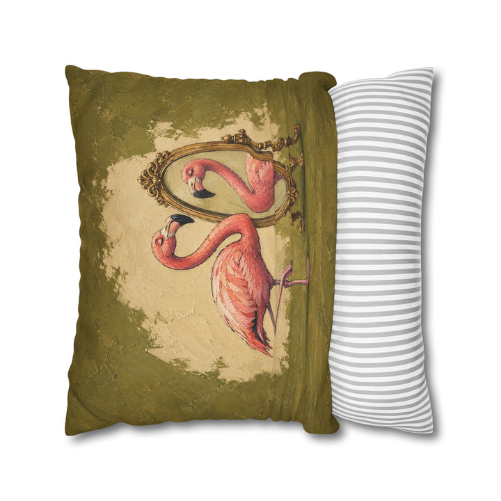 Flamingo Standards – Funny Bathroom Art with a Gilded Mirror Inspection – Pillow / Cover
