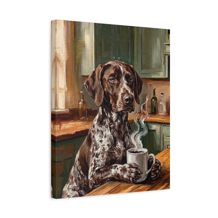 "Before Coffee" - German Shorthaired Pointer Vertical Canvas - Dog Lover Wall Art