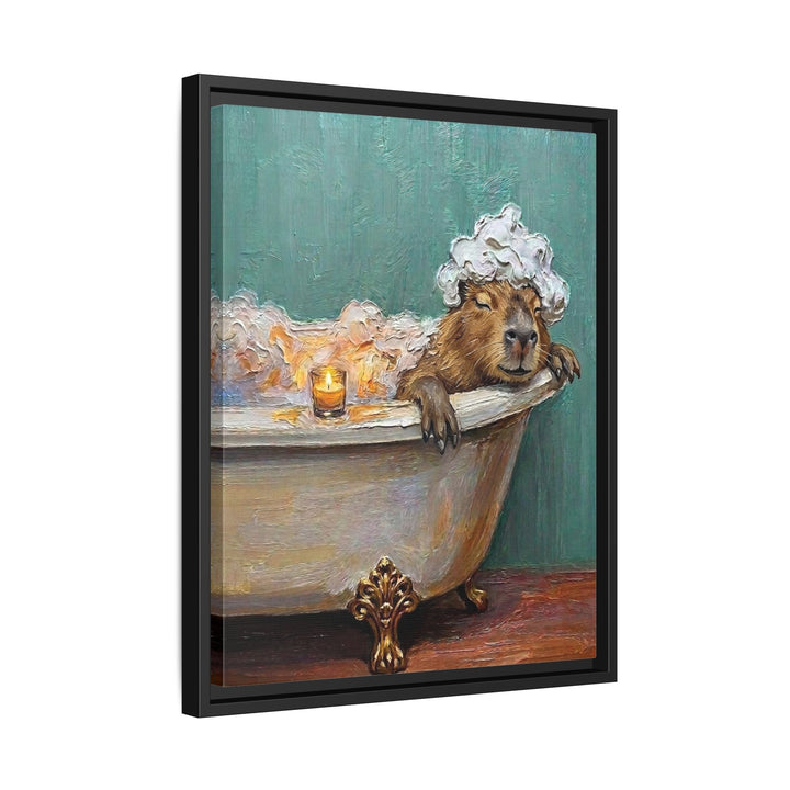 "Bubble Time" - Capybara Vertical Framed Canvas - Spirit Animal Wall Art