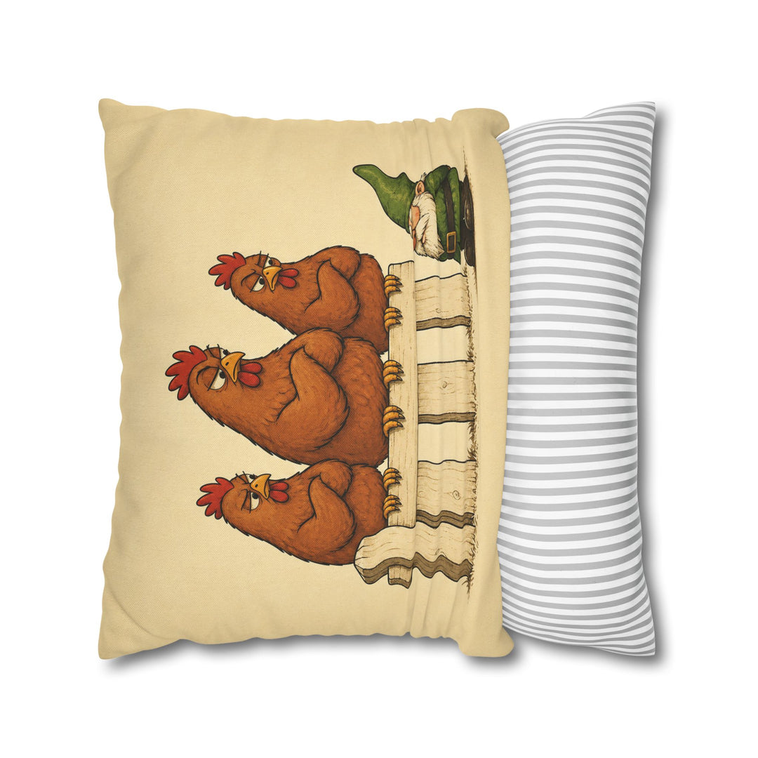 Hen Committee – Chicken Art with Three Hens Reviewing a Gnome – Pillow / Cover