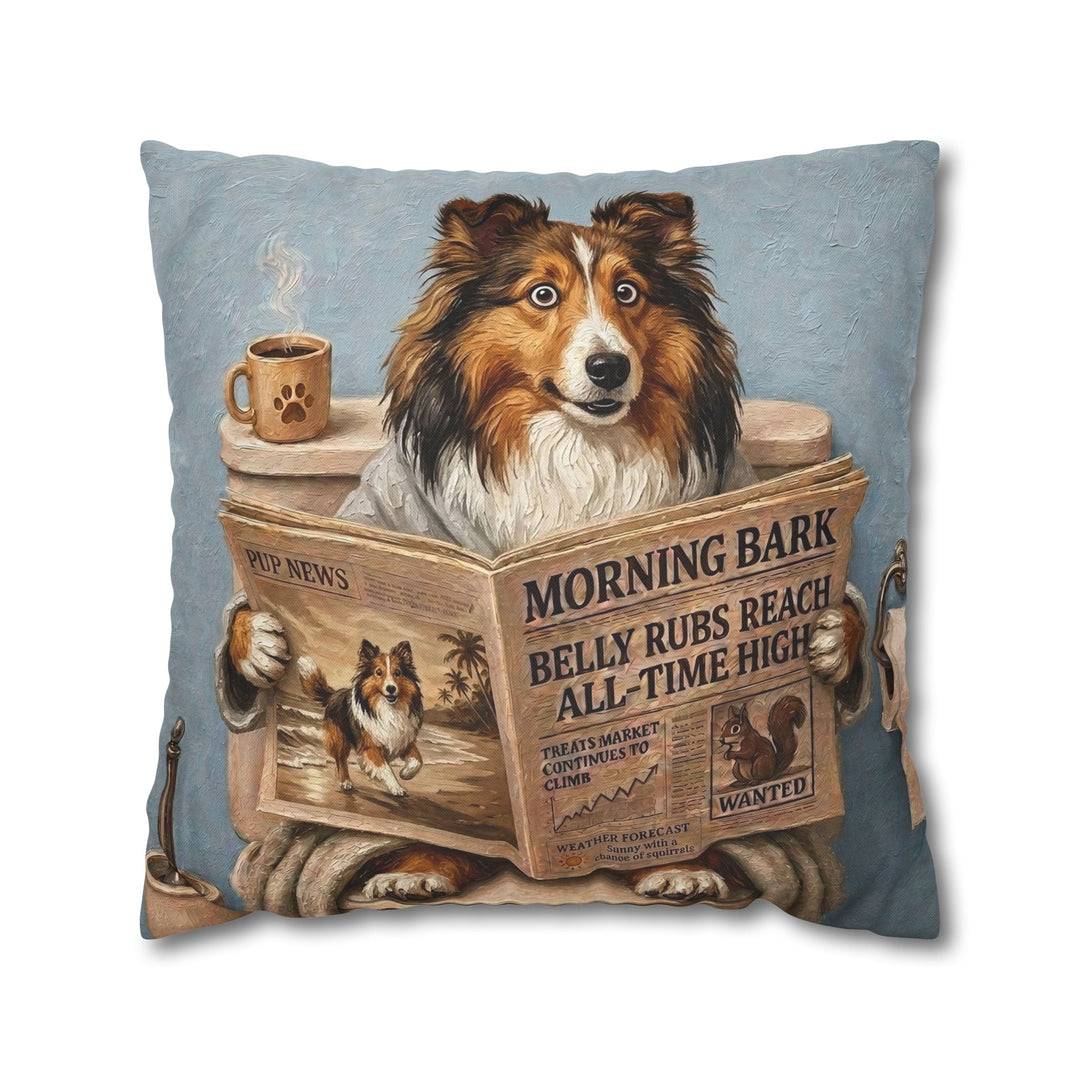 "Morning Business" - Shetland Sheepdog Pillow Cover - Dog Lover Home Decor