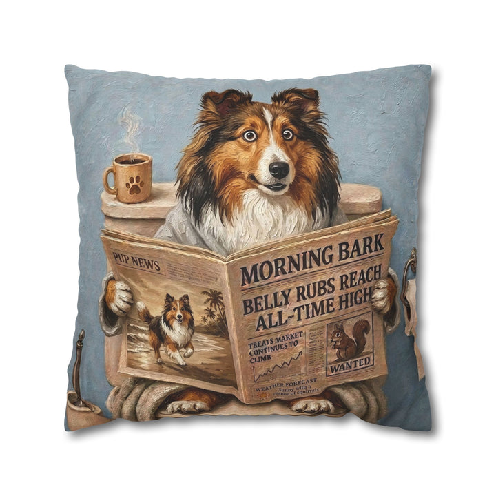 "Morning Business" - Shetland Sheepdog Pillow Cover - Dog Lover Home Decor