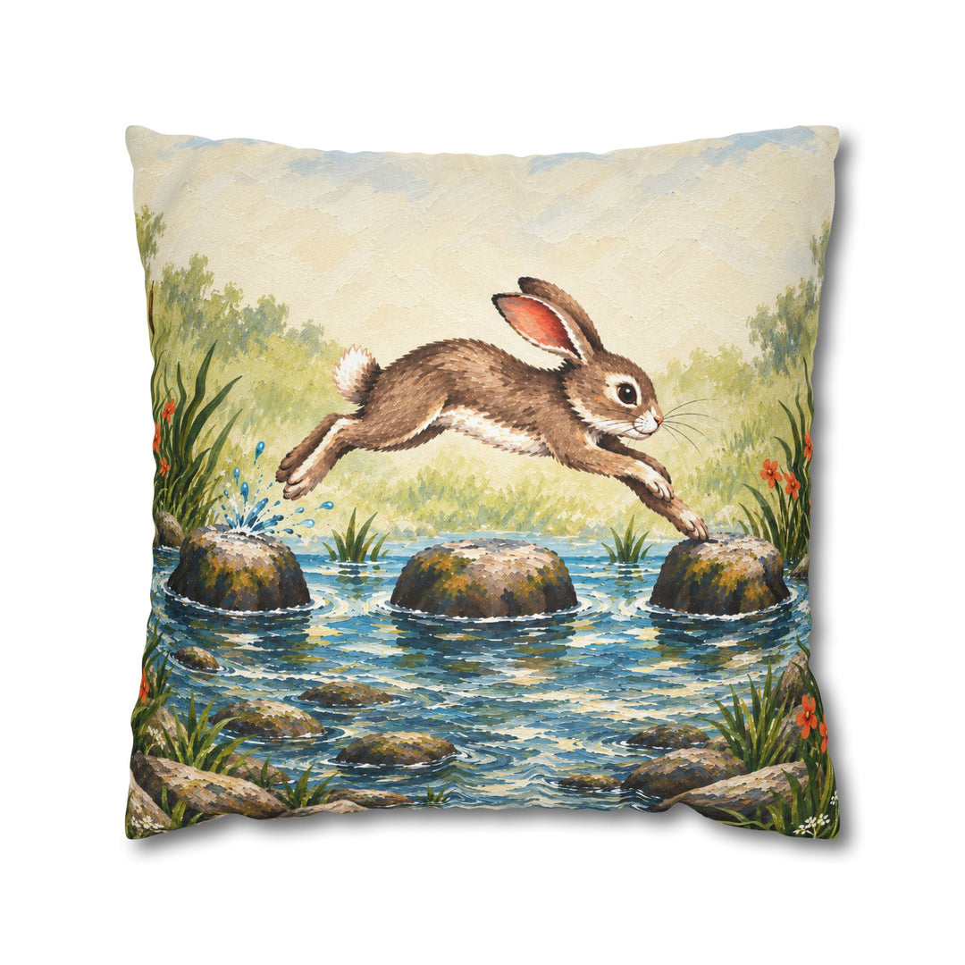 Stepping Stones – Nursery Decor with a Playful Hare in Motion – Pillow / Cover