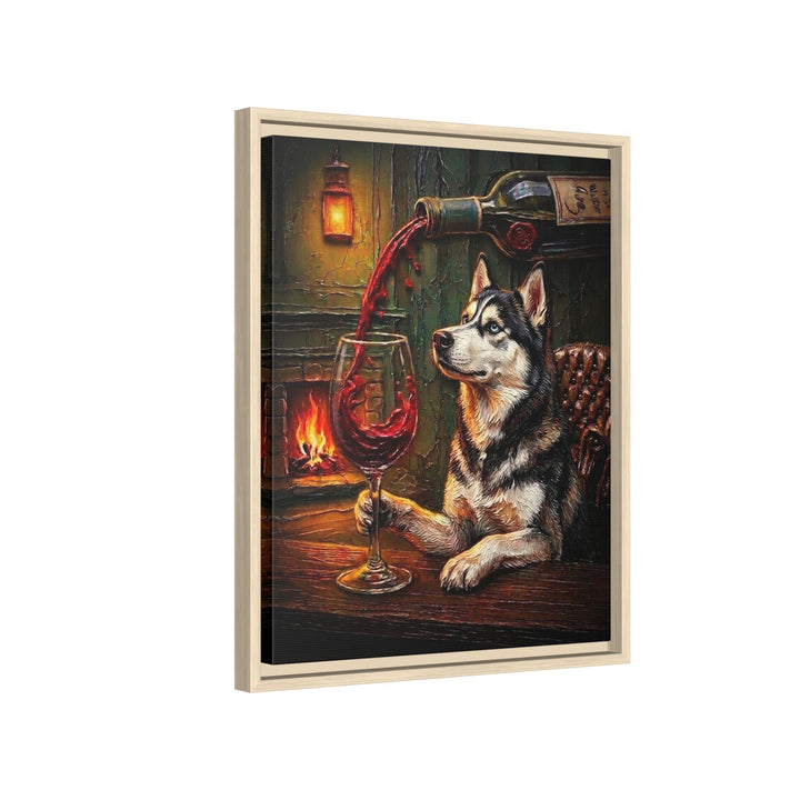 Husky Wine Wall Art, Funny Bar Cart Dog Print for Wine Lovers, Canvas or Framed