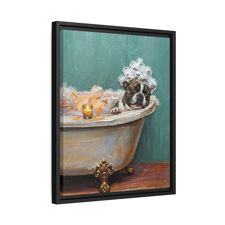 "Spa Day" - French Bulldog Vertical Framed Canvas - Dog Lover Wall Art