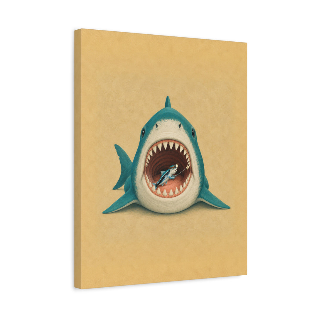 Shark Dentist – Funny Bathroom Art with a Cleaner Fish Checkup – Canvas / Framed Canvas