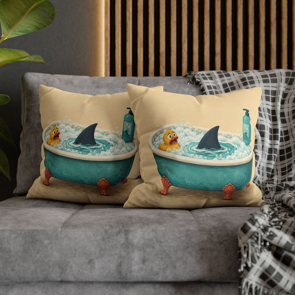 Bathtub Shark – Funny Bathroom Art with a Fin in the Bubbles – Pillow / Cover
