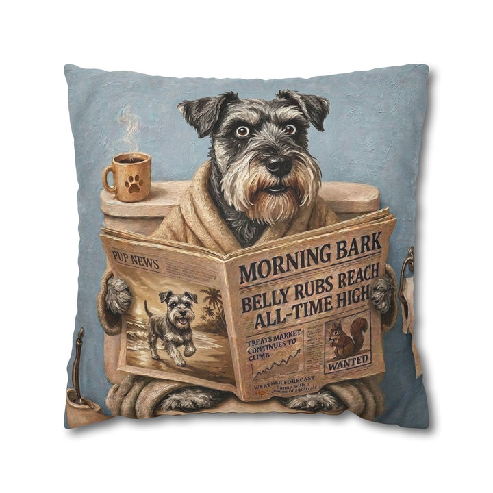 "Morning Business" - Schnauzer Pillow Cover - Dog Lover Home Decor