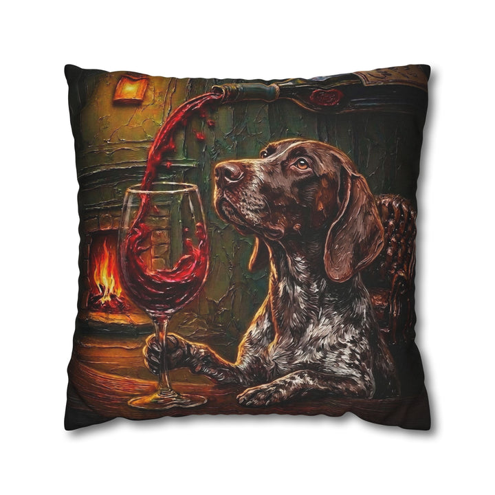 "Wine & Woof" - German Shorthaired Pointer Throw Pillow - Dog Lover Home Decor