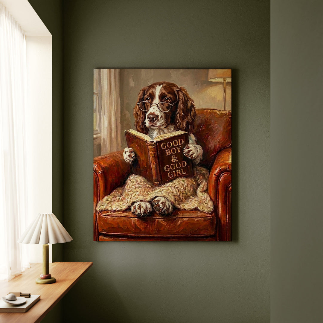 English Springer Spaniel Evening Read Canvas