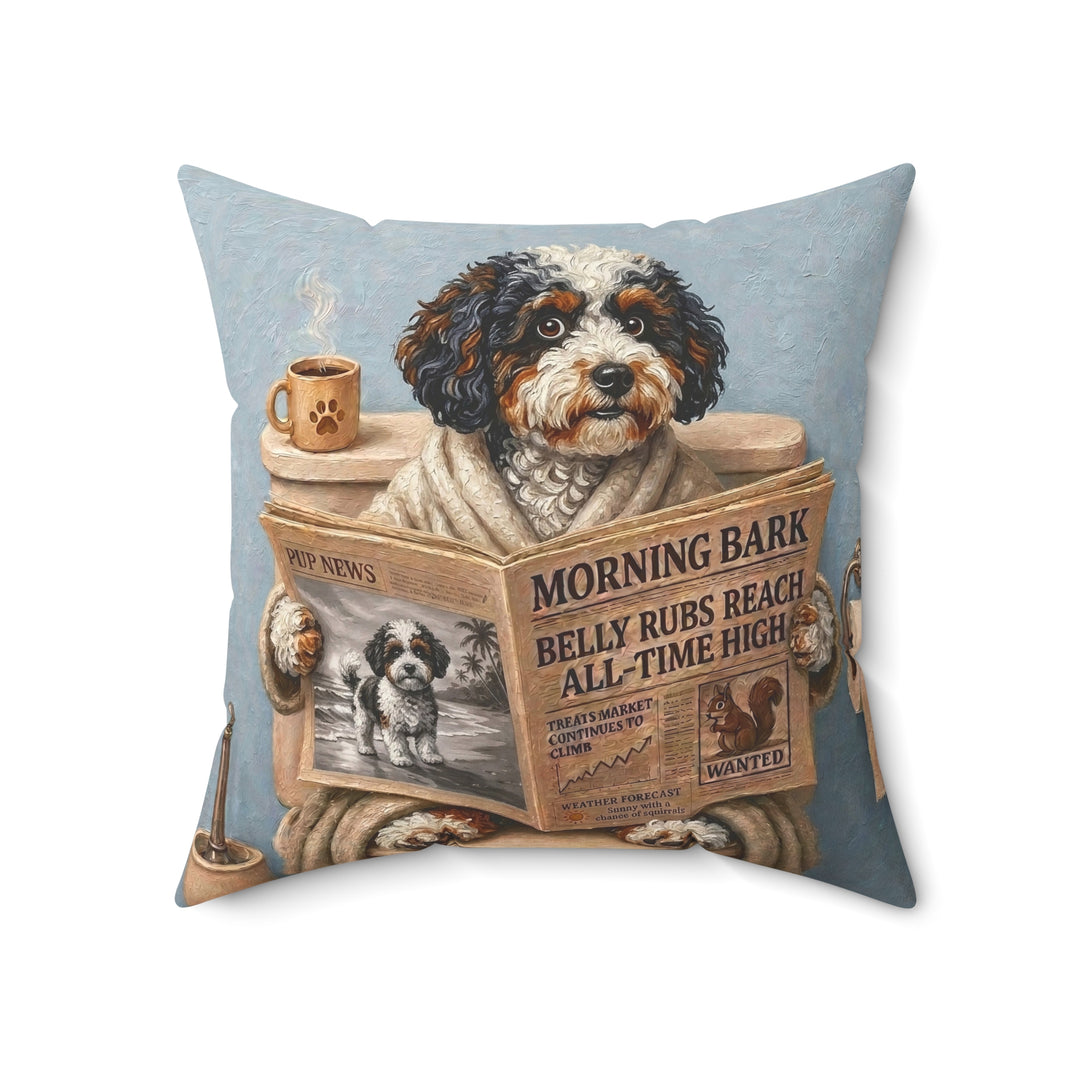 "Morning Business" - Bichon Frise Throw Pillow - Dog Lover Home Decor