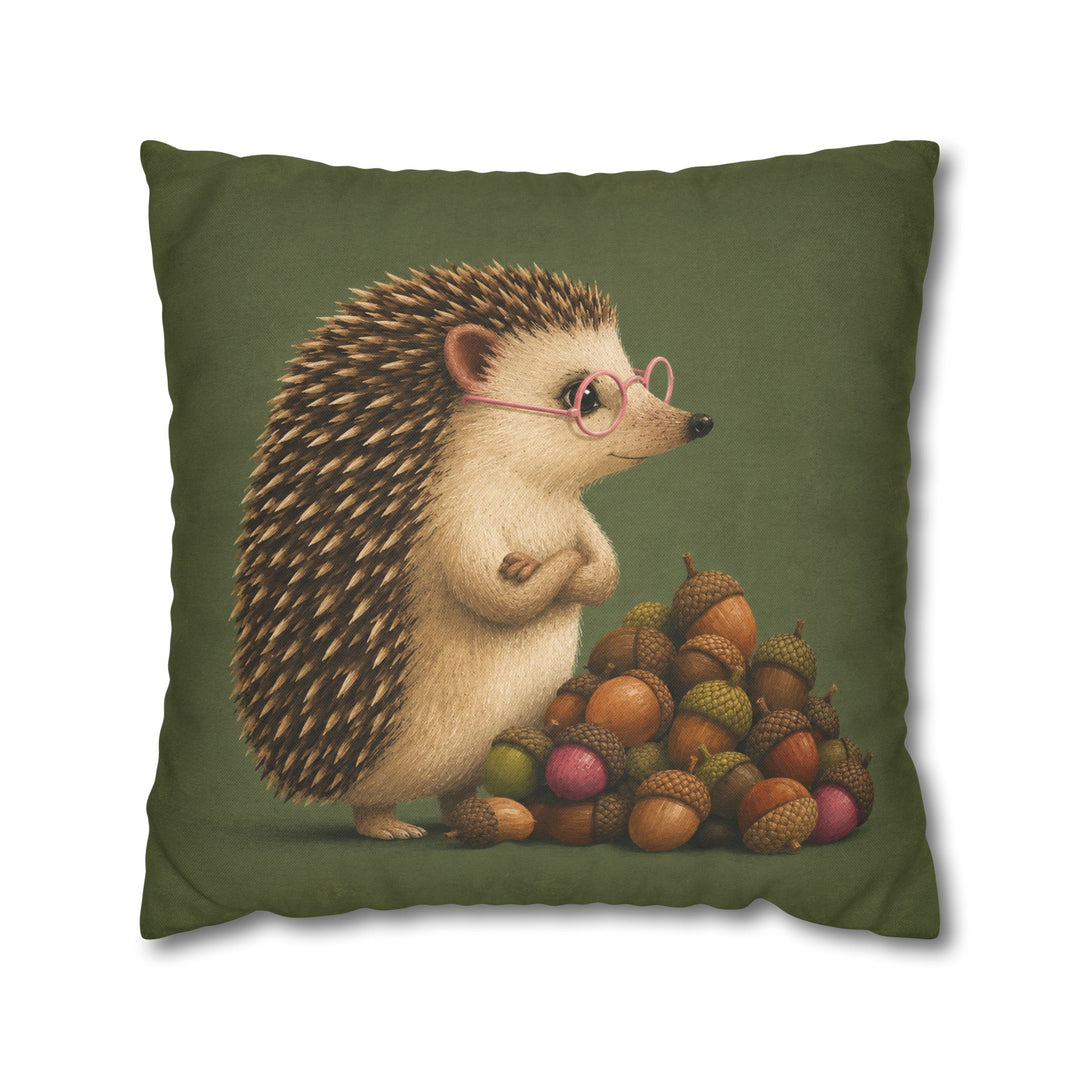 Hedge Fund – Hedgehog Art with an Acorn Pile and Reading Glasses – Pillow / Cover