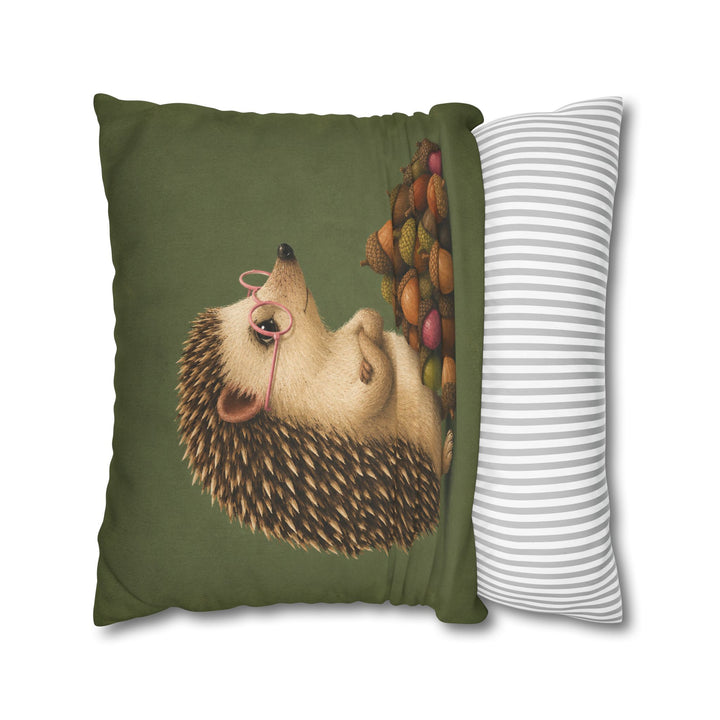 Hedge Fund – Hedgehog Art with an Acorn Pile and Reading Glasses – Pillow / Cover
