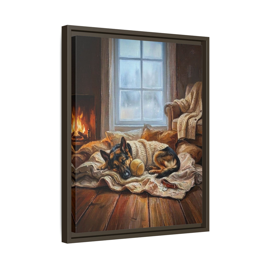 "Calm Memories" - German Shepherd Vertical Framed Canvas - Dog Lover Wall Art
