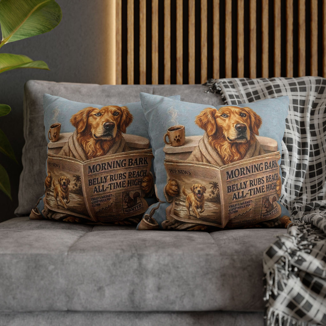 "Morning Business" - Golden Retriever Pillow Cover - Dog Lover Home Decor