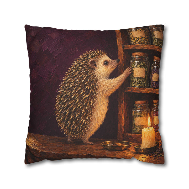 Herbal Apothecary – Witchy Wall Decor with a Hedgehog and Herb Jars – Pillow / Cover