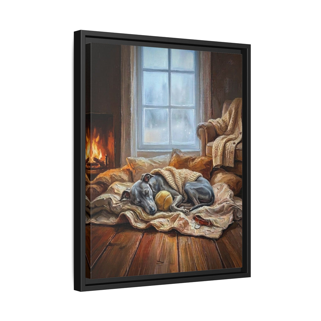 "Calm Memories" - Italian Greyhound Vertical Framed Canvas - Dog Lover Wall Art
