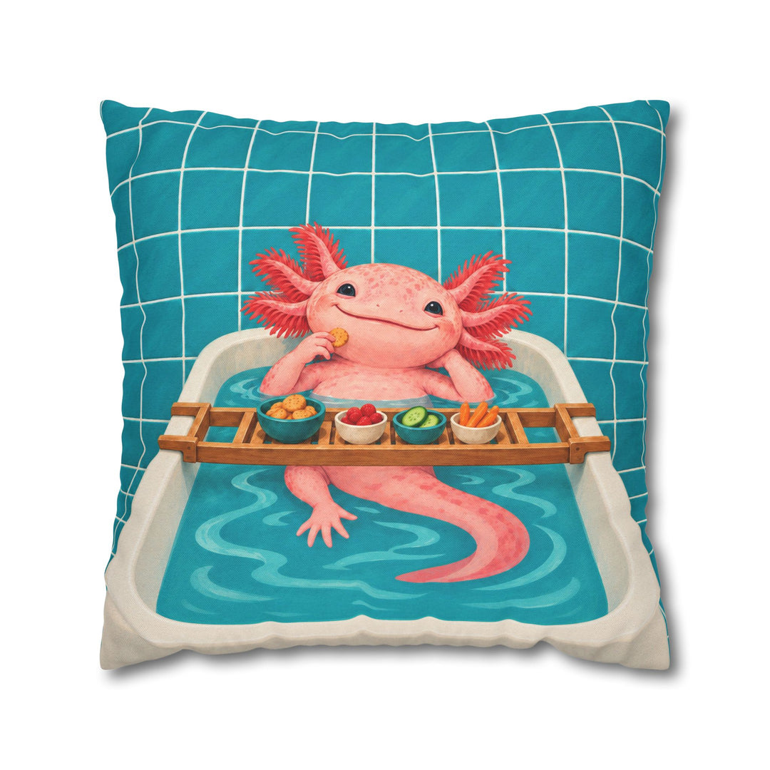 Tank Life – Axolotl Wall Art with a Smiling Bathtub Soak – Pillow / Cover