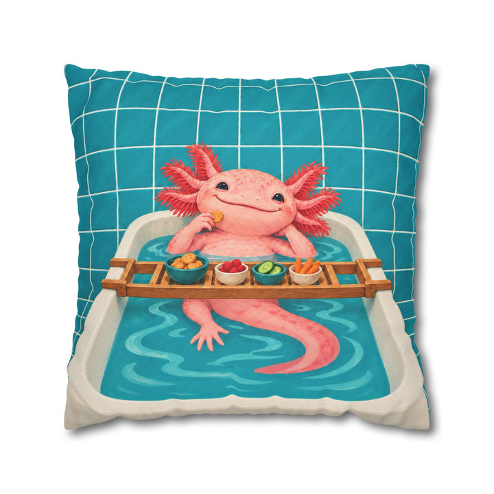 Tank Life – Axolotl Wall Art with a Smiling Bathtub Soak – Pillow / Cover