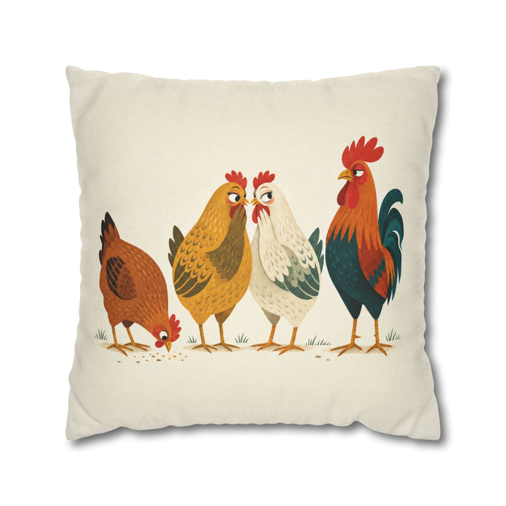 Coop Gossip, Mid Century – Mid Century Modern Art with Geometric Hens Talking – Pillow / Cover