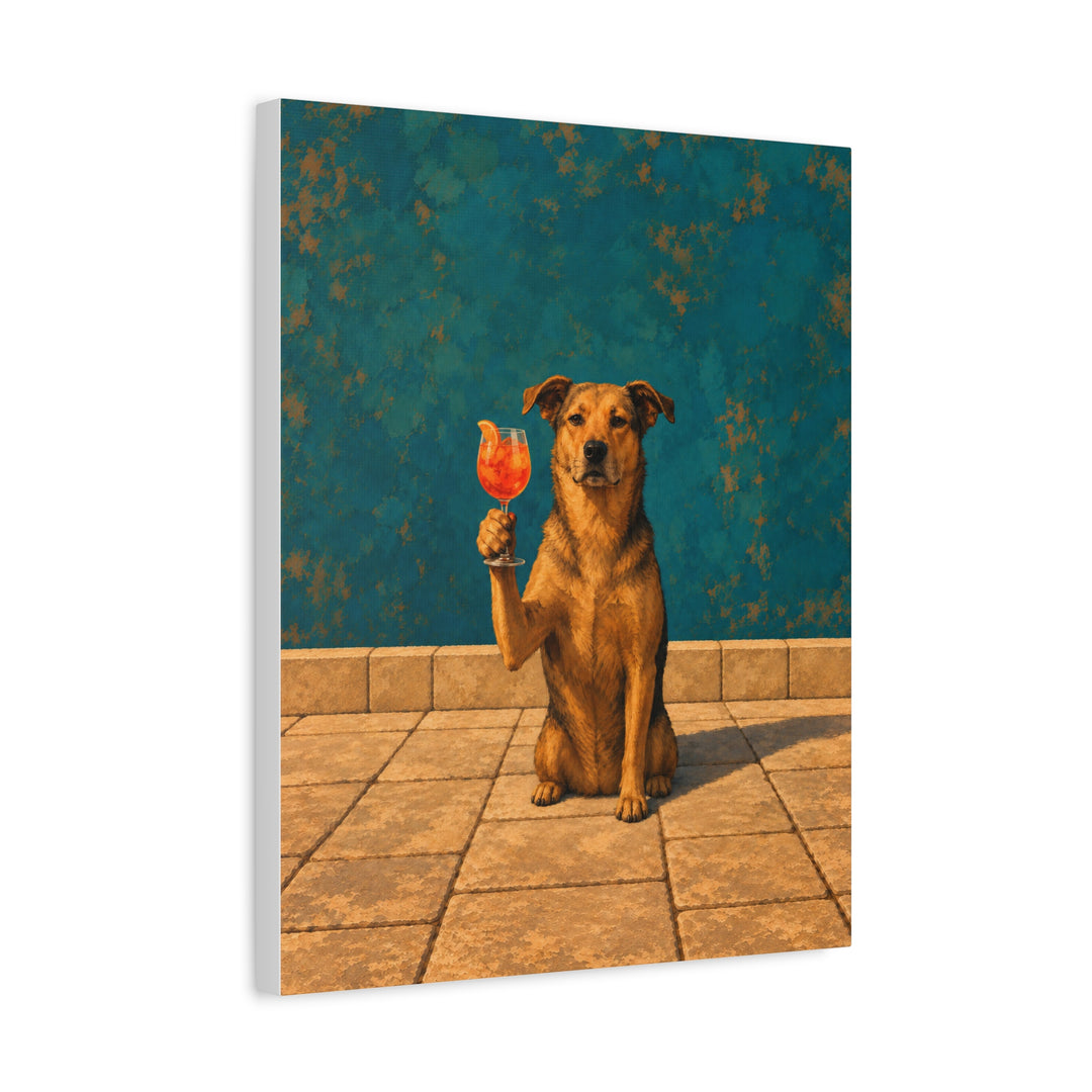 Spritz O'Clock – Orange Spritz with a Sunlit Terrace and a Dog – Canvas / Framed Canvas