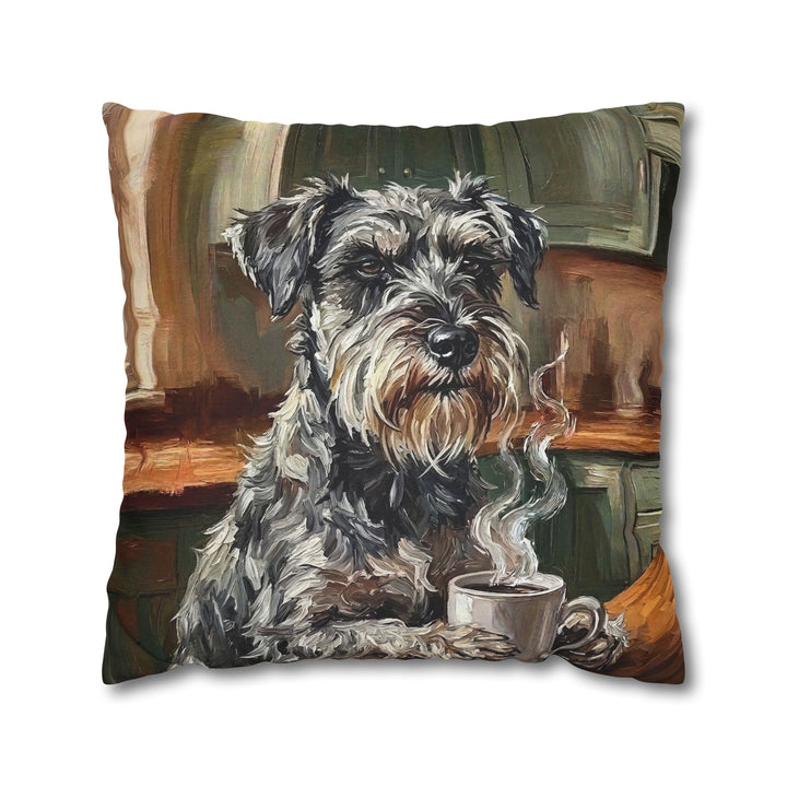 "Before Coffee" - Schnauzer Pillow Cover - Dog Lover Wall Art Home Decor