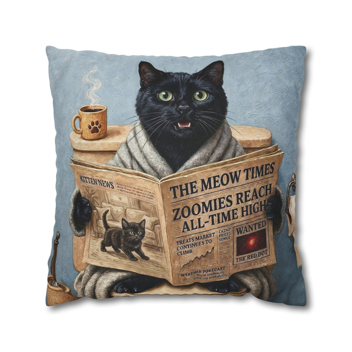 "Morning Business" - Black Pillow Cover - Cat Lover Home Decor