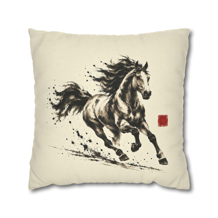 Year of the Horse Gallop – Horse Art with Ink Brush Energy in Full Stride – Pillow / Cover