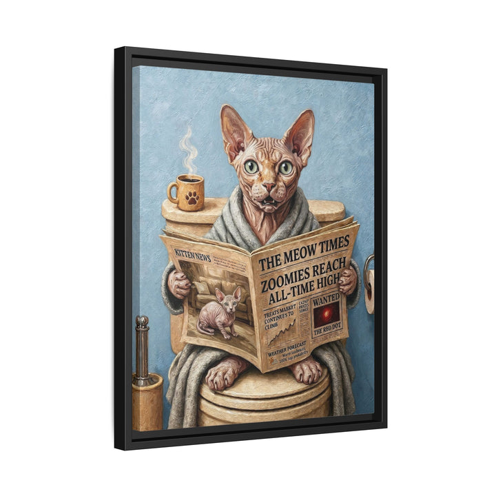 "Morning Business" - Hairless Vertical Framed Canvas - Cat Lover Wall Art