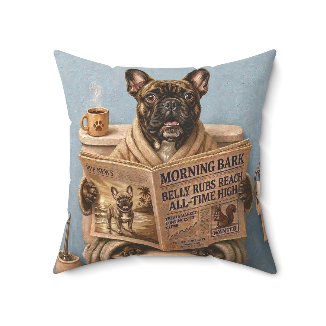 "Morning Business" - French Bulldog Throw Pillow - Dog Lover Home Decor