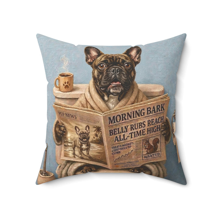 "Morning Business" - French Bulldog Throw Pillow - Dog Lover Home Decor