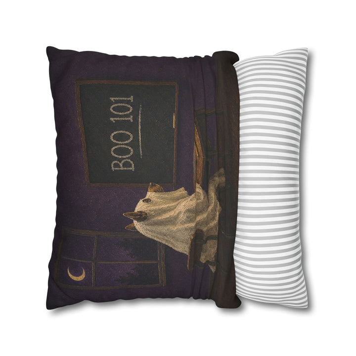 BOO 101 – Halloween Wall Art with a Sheet Ghost at a Desk – Pillow / Cover