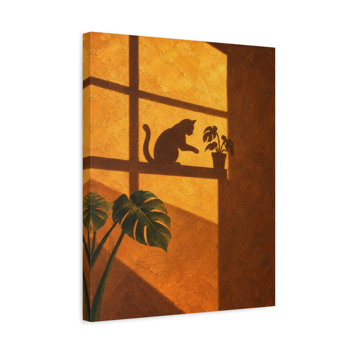Gravity Check – Cat Wall Decor with an Amber Wall and Cross Light – Canvas / Framed Canvas