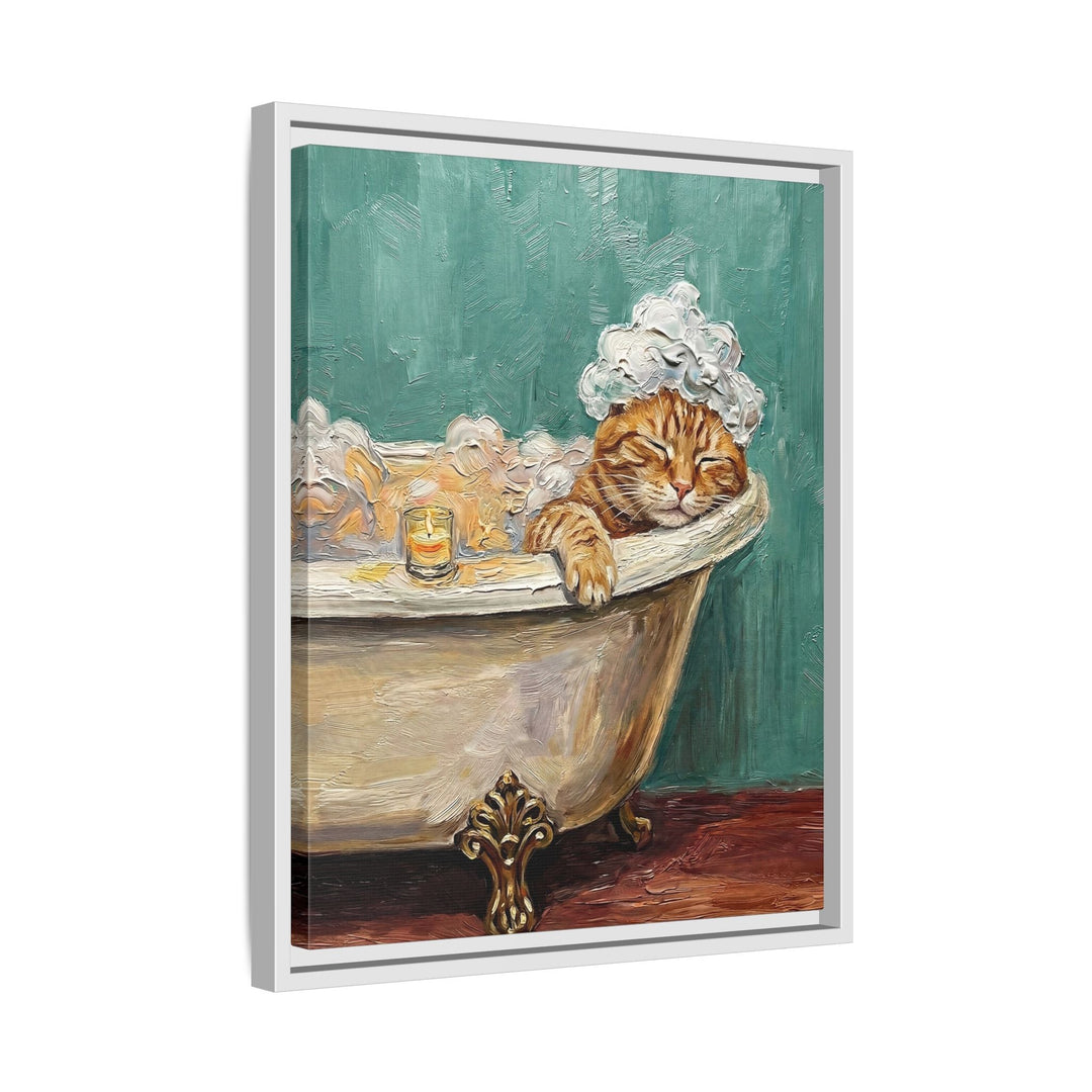 "Spa Day" - Orange Ginger Tabby Vertical Framed Canvas - Cat Lover Wall Art
