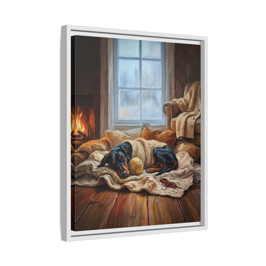 "Calm Memories" - Doberman Vertical Framed Canvas - Dog Lover Wall Art