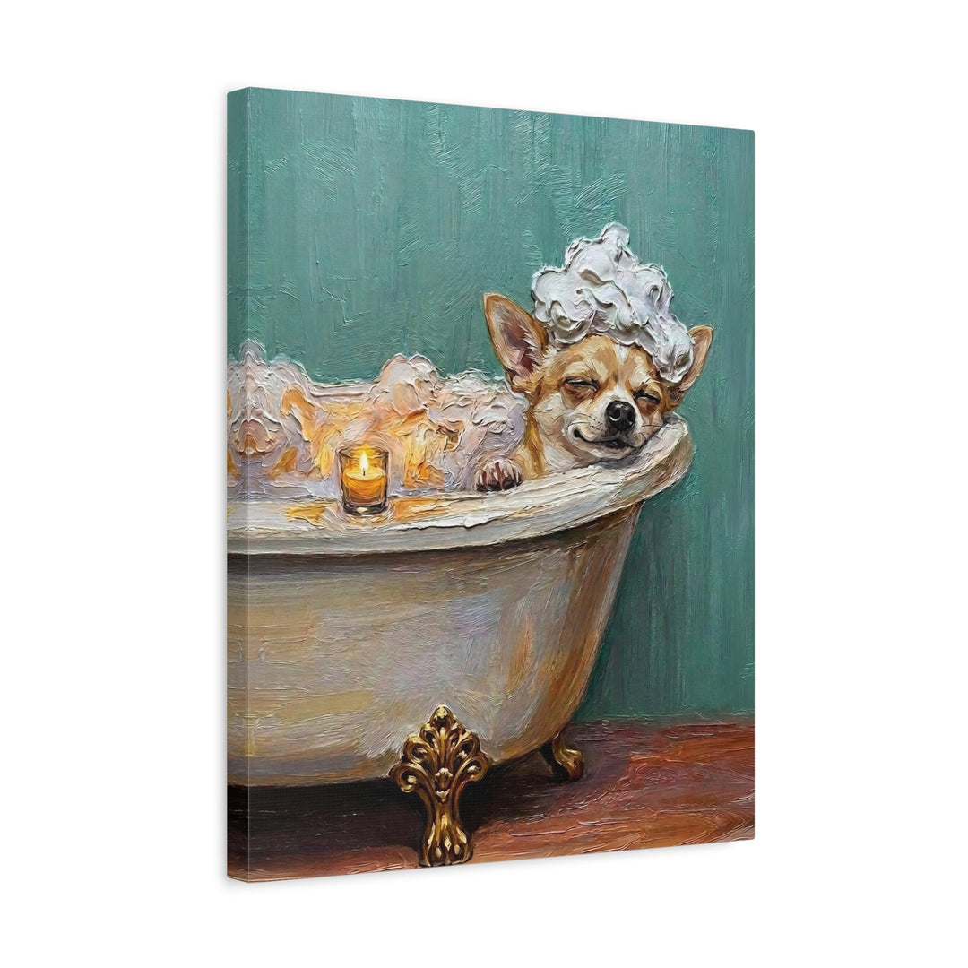 "Spa Day" - Chihuahua Vertical Canvas - Dog Lover Wall Art