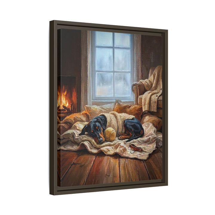 "Calm Memories" - Doberman Vertical Framed Canvas - Dog Lover Wall Art