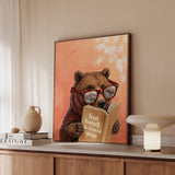 "Treat Yourself" - Bear Vertical Framed Canvas - Animal Book Humor Wall Art